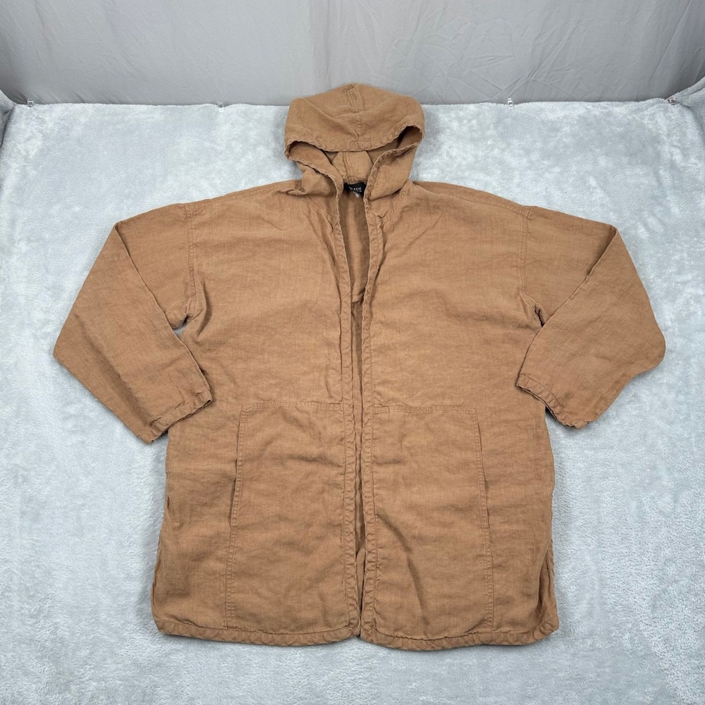 Eileen Fisher Hooded Linen Jacket Women Small Brown Open Front Cardigan Tunic
